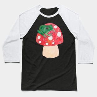 Green frog on red mushroom fly agaric Baseball T-Shirt